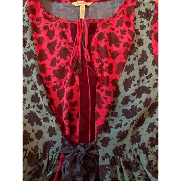 Matilda Jane a Little Party Floral Swiss Dot Velvet Dress Size L Red Green - Picture 15 of 16